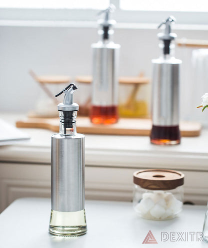 Kitchen Cooking Oil Vinegar Bottle with Dropper Best For Olive oil Usage Glass and Stainless Steel – 300 ml